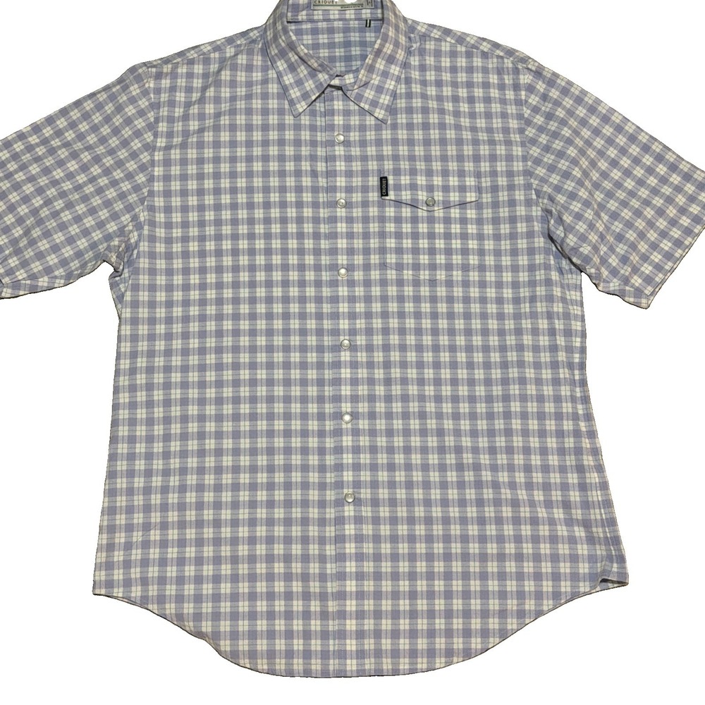 Criquet Men's Large Short Sleeve Pearl Snap Check Lavender White Stretch
